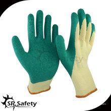 SRSafety Amarillo polycotton recubierto de látex verde en la palma y el pulgar, guantes de trabajo de látex de alta calidad de China